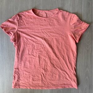 Coral Pink Soft Material Short Sleeve Top with Scrunch Lined Short Sleeves
